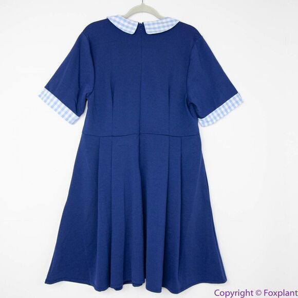 Unique Vintage Gwynnie Bee Gingham Collar Navy Fit-And-Flare Dress, 0X - Picture 7 of 16